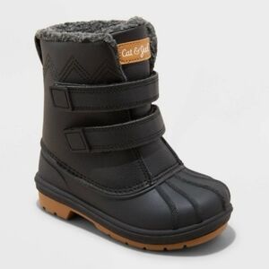 Cat & Jack Black Waterproof Boots with Velcro Straps Sz 6T